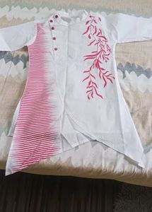 White &amp; Pink Kurta Set
