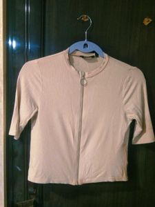 Ribbed Zipper Front Top