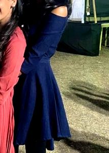 Navy Cold Shoulder Fit &amp; Flare Dress