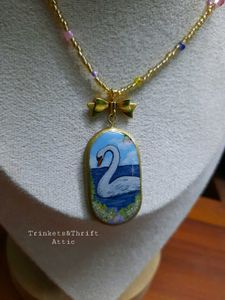 Enchanted Swan Lake Clay Pendant Necklace