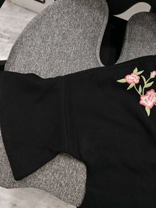 Floral Embroidered Black Chain Top