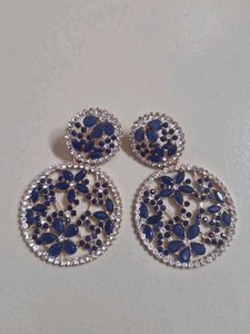 Navy &amp; Rhinestone Flower Earrings