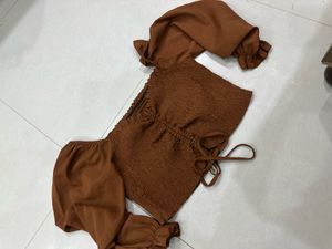 Brown Smocked Blouse