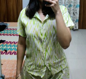 Green &amp; White Patterned Night Suit
