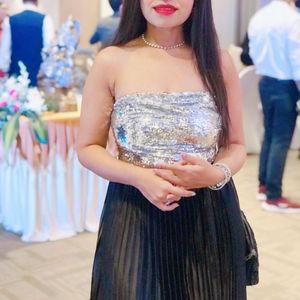 Pretty Sequin Bling Silver Party Shein Crop Top