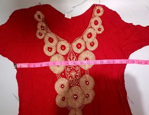 XL Size Red Long Cotton Anarkali Dress