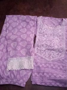Lavender Purple Kurta Set White Duptta Pant Girls