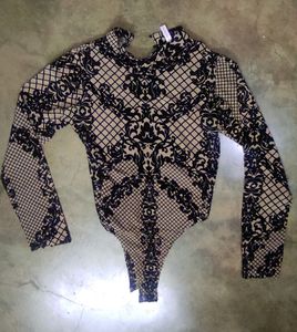 Viral Black and beige Floral Design Bodysuit