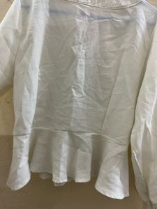 White Peplum Button-Down Top