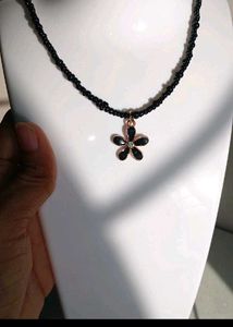 Floral Beaded Black Necklace