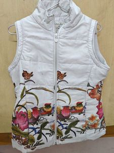White Floral Winter Half Jacket