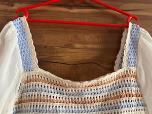 Crochet Peplum Top with Sheer Sleeves