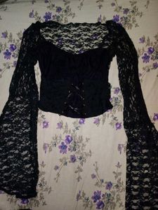 Black Lace Flared Gothic Top
