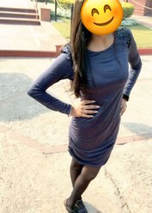 Full Sleeves Elegant Blueish Grey Dress
