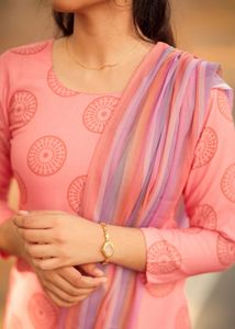 Peach Printed Kurti Set