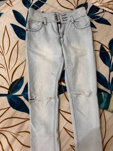 Distressed Light Wash High-Waisted Jeans