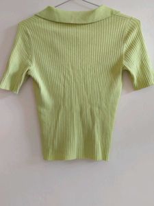 Green Ribbed Polo Top