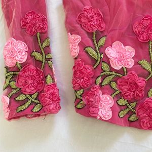 3D Rose Satin Corset Tube Top with Net Gloves