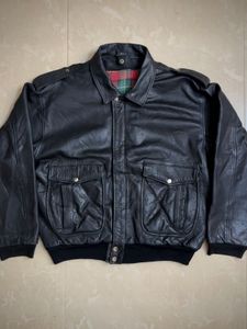 Vintage Black Leather Aviator Bomber Jacket