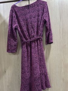Purple Midi Dress with Belt