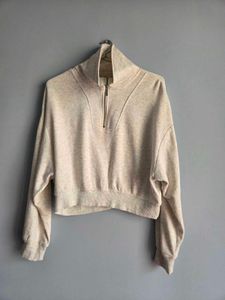 H&M Beige Cropped Oversized Sweatshirt