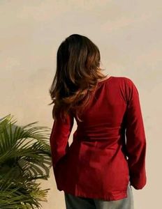 Maroon V-Neck Long Sleeve Kurti