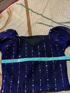 Sparkly Blue Blouse Top Conditions Tip To