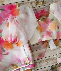 Most Viral Organza Saree With Stitched Blouse
