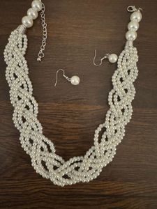 Faux Pearl Necklace &amp; Earring Set