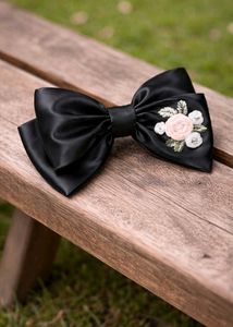 Floral embroidery Hair Bow