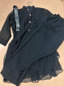 Teal blue co-ord Set With Georgette fabric