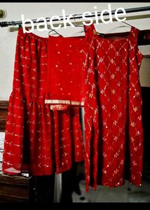 Red sequins embroidery Kurta Set both side