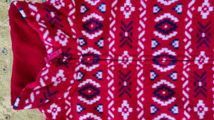Unisex-Red Patterned Fleece Jacket Age 10-11