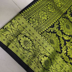 Elegant Orange &amp; Gold Banarasi Silk Satin Saree