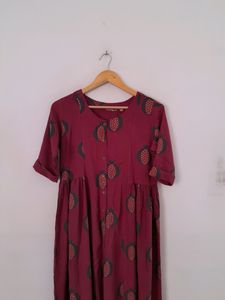 Burgundy Printed Kurta