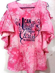 Pink Floral Cold Shoulder Top