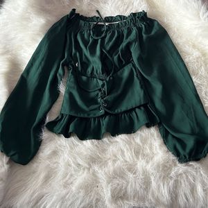 Green Off-Shoulder Ruffle Blouse