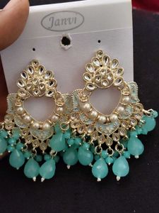 Teal Kundan Earrings