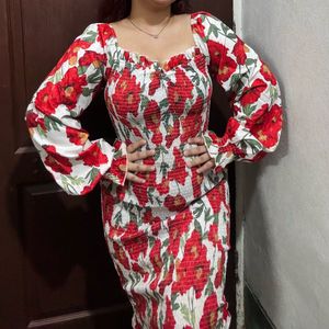 Floral Print Smocked Dress