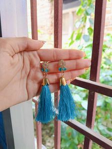 Blue Tassel Dangle Earrings
