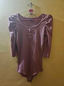 Cute Pink Ribbed Puff Sleeve Top