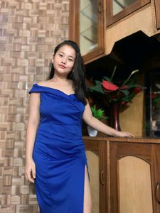 Royal Blue Off-Shoulder Slit Dress