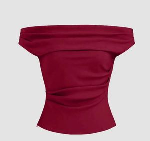 Solid Colour Off Shoulder Ruched Redberry Top