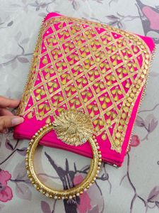 Heavy Pink Embroidered Gota patti Potli Bag