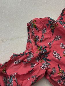 coral Printed Knee Length Casual Women Regular Fit