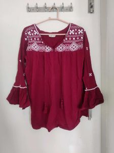 Maroon Embroidered Top