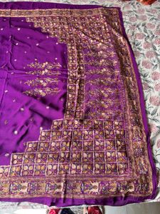 pure crepe phulkari embroidery saree