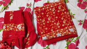 Elegant Red Floral Saree with blouse piece