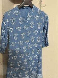 Blue Floral Print Mini Dress