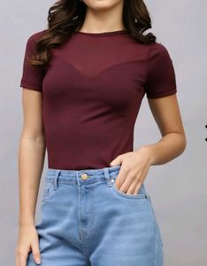 Shein Sheer Yoke  Short Sleeves Bodysuit